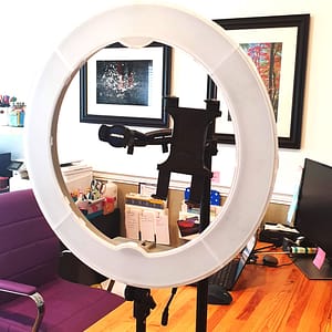 Photo of setup of my ring light with an arkon remarkable stand.  